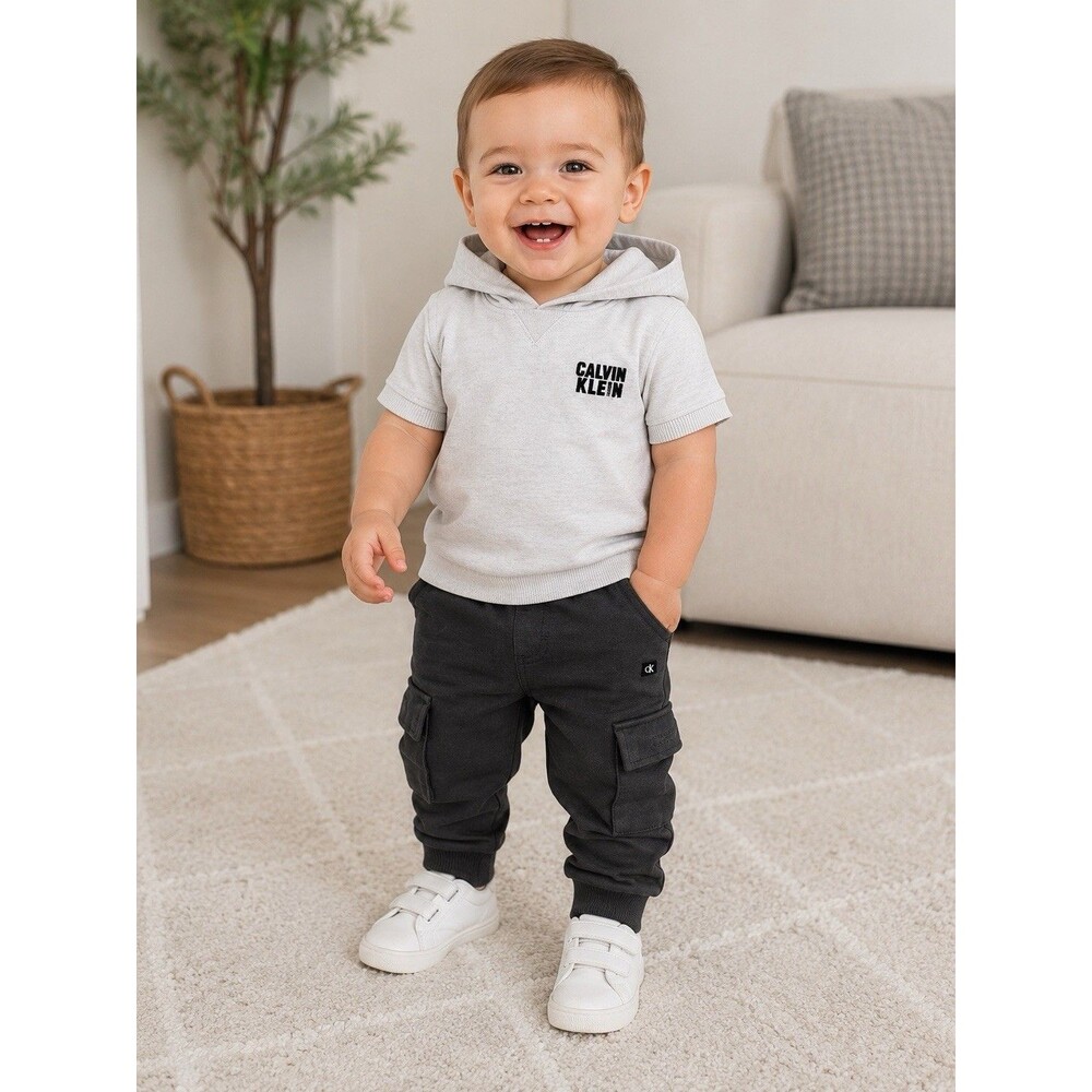 $50 Calvin Klein Jeans Baby Boy Sweatshirt & Cargo Jogger 2 Piece Outfit Set 12m